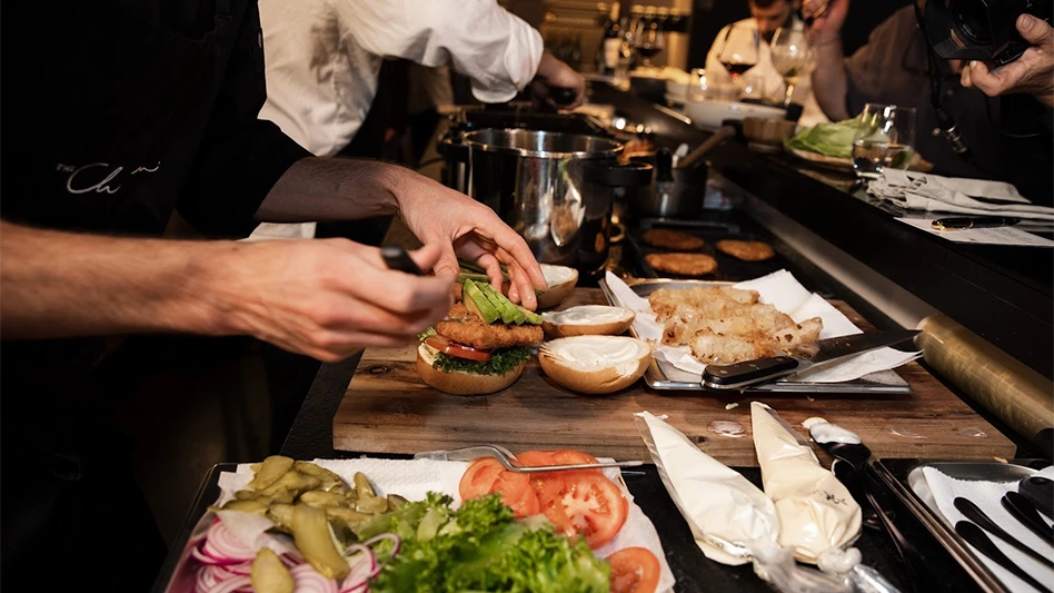 Chef building a sandwich