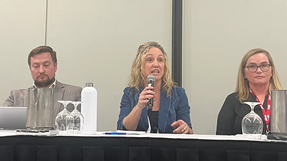 (L-r) Brandon Voga, Big Y Foods, Meghann McLeod, Yum! Brands, and Melanie Harris, Casey's General Stores, discuss data sharing at the session "Practical and Effective Approaches and Uses of Data in Retail and Foodservice Food Safety Programs."