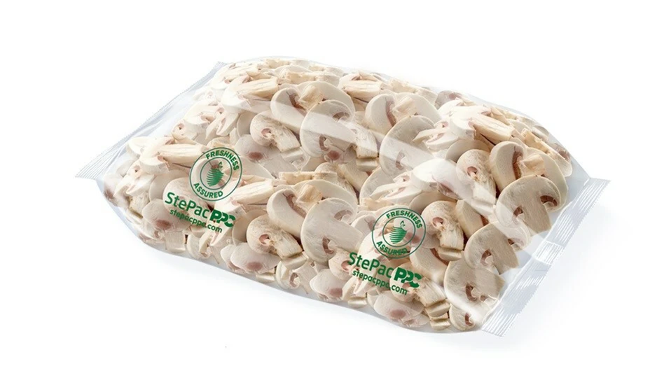 StePacPPC Xflow films for automated packing with modified atmosphere/modified humidity properties are designed to preserve the quality of fresh sliced white mushrooms during storage and shipment.