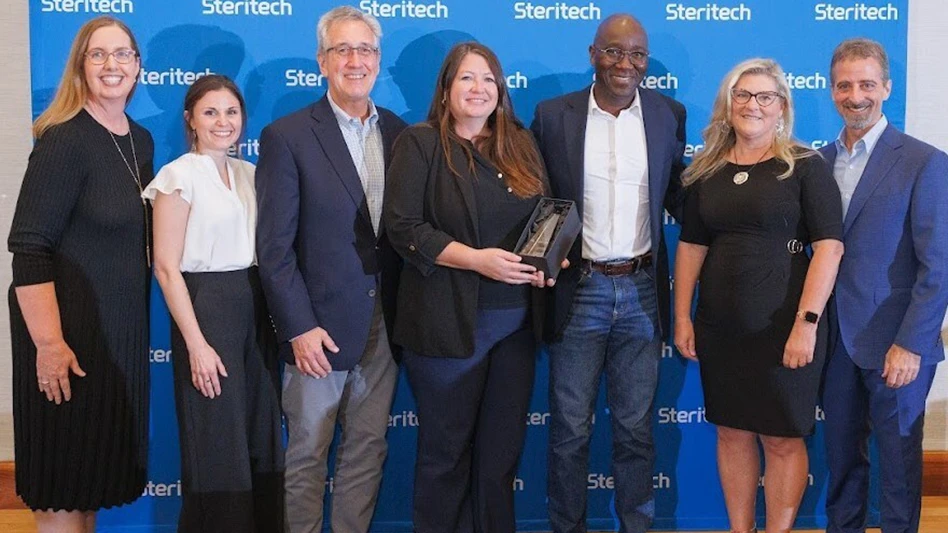 The First Watch quality assurance and food safety team members accept the 2024 Excellence in Food Safety Award, presented by Kimberly Hay (far left), director of client experience at Steritech, and Alex Myrick, vice president of sales at Steritech (far right).